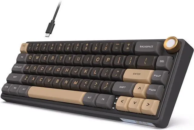 Main image of RK ROYAL KLUDGE R65 Wired 60% Gaming Keyboard  Volume Knob, RGB Backlit, Mechanical Gasket Mount, PBT Keycaps, MDA Profile, QMK/VIA Support, 66 Keys Hot-Swappable Cream Switches, Black.