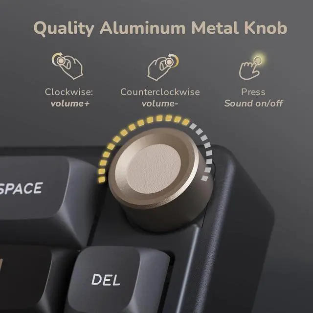Alt view image 6 of 7 - RK ROYAL KLUDGE R65 Wired 60% Gaming Keyboard  Volume Knob, RGB Backlit, Mechanical Gasket Mount, PBT Keycaps, MDA Profile, QMK/VIA Support, 66 Keys Hot-Swappable Cream Switches, Black.