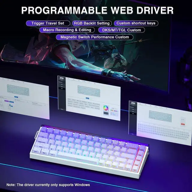 Alt view image 5 of 6 - AULA Hero 68 HE 60% Wired Gaming Keyboard  Hall Effect Magnetic Switches, Adjustable Actuation, Fast Trigger Mode, 8K Hz Polling, 0.125ms Latency, Side-Printed PBT Keycaps, RGB Backlit.
