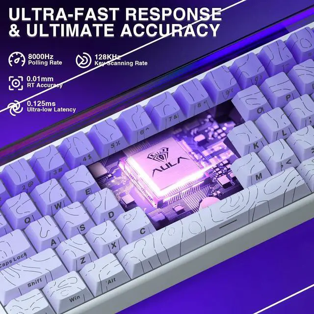 Alt view image 3 of 6 - AULA Hero 68 HE 60% Wired Gaming Keyboard  Hall Effect Magnetic Switches, Adjustable Actuation, Fast Trigger Mode, 8K Hz Polling, 0.125ms Latency, Side-Printed PBT Keycaps, RGB Backlit.