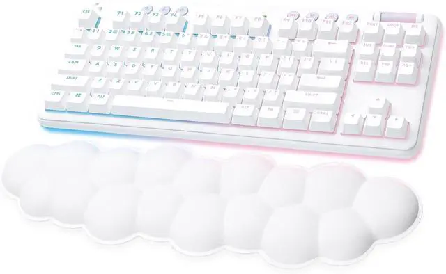 Main image of Logitech G715 Wireless Mechanical Gaming Keyboard, LIGHTSYNC RGB, LIGHTSPEED, GX Brown tactile switches, palm rest included, PC/Mac compatible, sleek White Mist design.