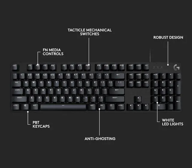 Alt view image 3 of 6 - Logitech G413 SE Full-Size Mechanical Gaming Keyboard, backlit with tactile switches, anti-ghosting, durable black aluminum design, compatible with Windows and macOS.