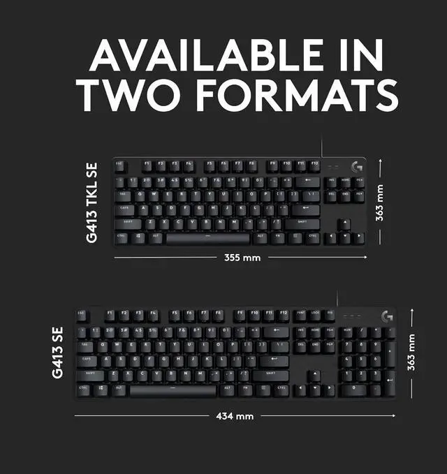 Alt view image 5 of 6 - Logitech G413 SE Full-Size Mechanical Gaming Keyboard, backlit with tactile switches, anti-ghosting, durable black aluminum design, compatible with Windows and macOS.