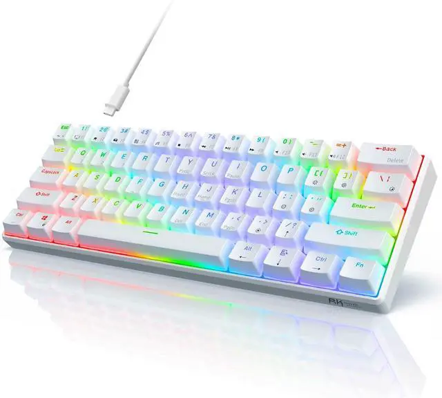 Main image of RK ROYAL KLUDGE RK61 Wired 60% Mechanical Gaming Keyboard, ultra-compact 61 keys, hot-swappable red switches, programmable QMK/VIA, vibrant RGB backlit, sleek white design.