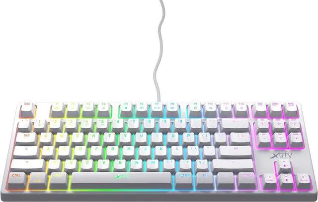 Main image of K4 RGB Tenkeyless Mechanical Gaming Keyboard, White Edition with vibrant RGB lighting, compact TKL design for gamers, durable build, smooth performance, and US layout compatibility