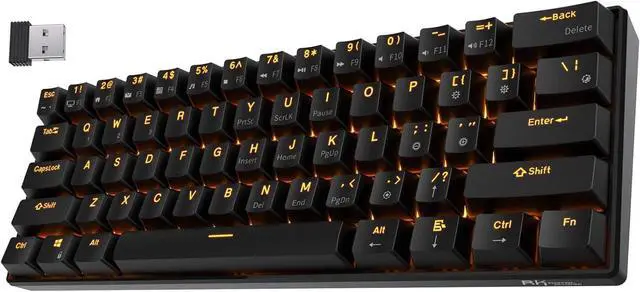 Main image of RK ROYAL KLUDGE RK61 wireless 60% mechanical keyboard with 61 keys, triple mode (BT5.0/2.4G/USB-C), hot-swappable blue switches, compact gaming design, software support, black
