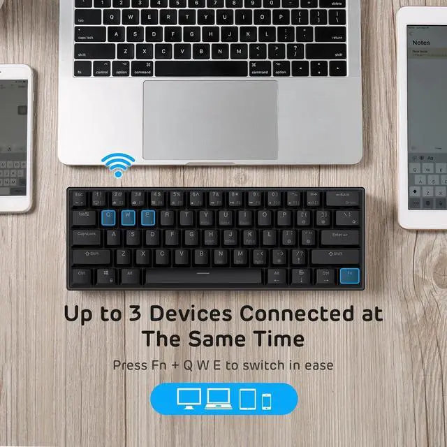 Alt view image 4 of 5 - RK ROYAL KLUDGE RK61 wireless 60% mechanical keyboard with 61 keys, triple mode (BT5.0/2.4G/USB-C), hot-swappable blue switches, compact gaming design, software support, black