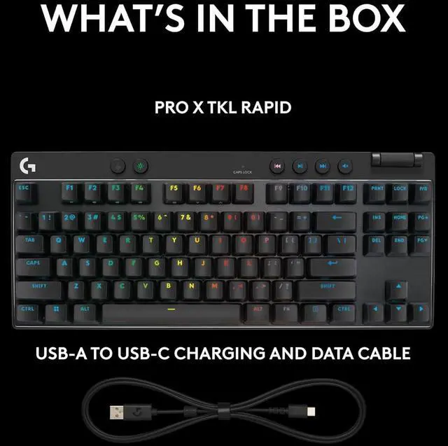 Alt view image 2 of 5 - Logitech G PRO X TKL Rapid tenkeyless wired gaming keyboard with magnetic analog switches, customizable RGB lighting, black design, built for pro-level PC gaming performance and speed