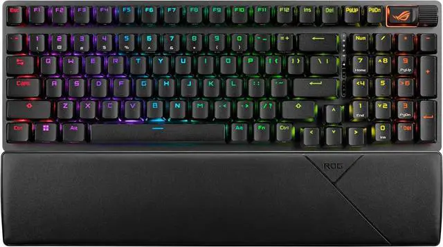 Main image of ASUS ROG Strix Scope II 96 wireless mechanical gaming keyboard with 96% full-size layout, tri-mode connectivity, hot-swappable pre-lubed ROG NX Storm clicky switches, PBT keycaps, RGB, PC/Mac