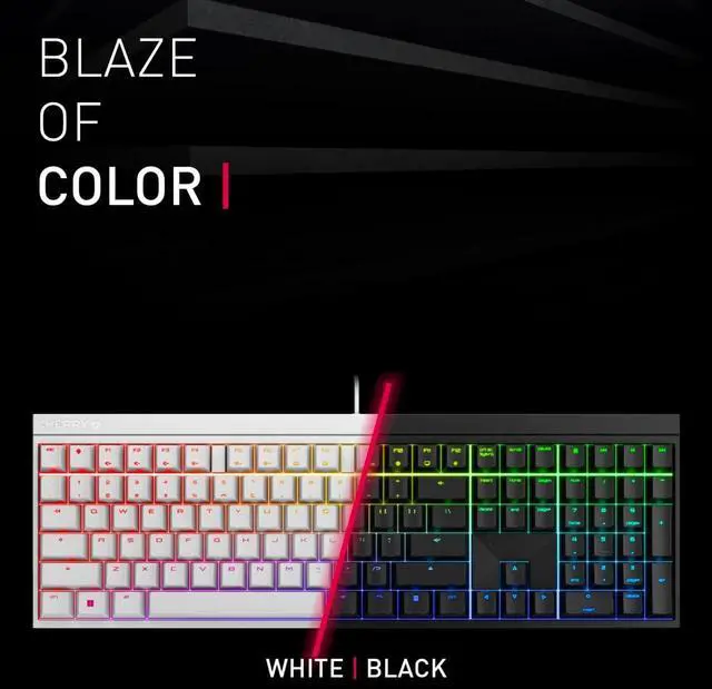 Alt view image 3 of 4 - Cherry MX 2.0S wired gaming keyboard with RGB lighting, available in MX Black, Blue, Brown, Red, and Silent Red switches; white model features MX Silent Red switches for quiet performance