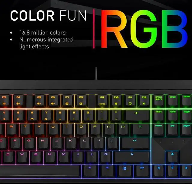 Alt view image 2 of 4 - Cherry MX 2.0S wired gaming keyboard with RGB lighting, available in MX Black, Blue, Brown, Red, and Silent Red switches; white model features MX Silent Red switches for quiet performance