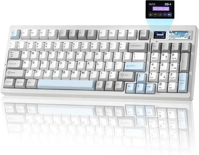 Main image of YUNZII IF99 wireless mechanical gaming keyboard with smart LCD display, QMK/VIA programmable, BT/2.4G/USB-C, gasket mount, hot-swap RGB, 96% layout for Mac/Win, white Cocoa Cream V2 switches