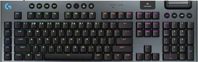 Main image of Logitech G915 X Lightspeed wireless mechanical gaming keyboard with double-shot PBT keycaps, fully programmable keys, RGB backlight, aluminum finish, GL clicky switches, for Mac & PC, black