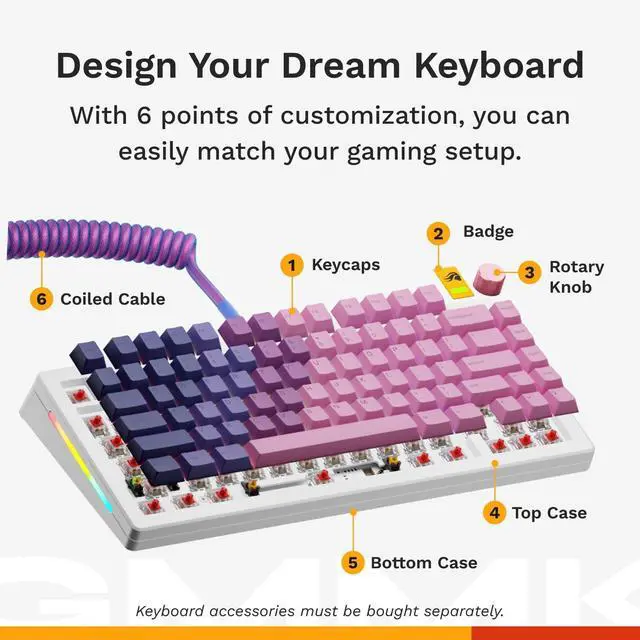 Alt view image 4 of 4 - Glorious GMMK 3 75% custom mechanical gaming keyboard with knob, modular gasket system, doubleshot PBT keycaps, aluminum switch plate, hot-swappable switches, and sleek white ANSI layout