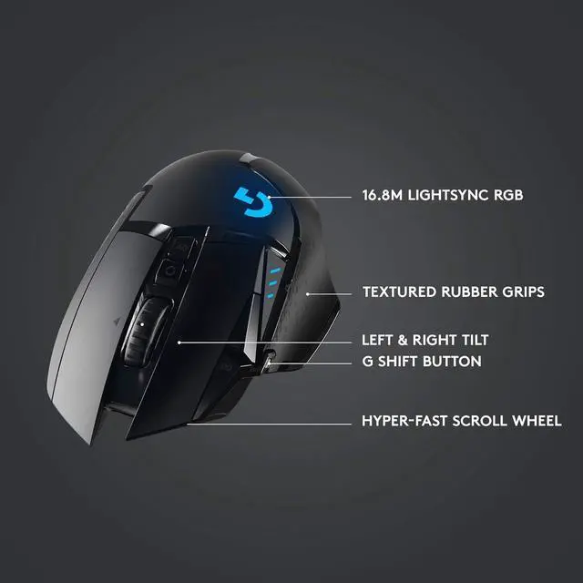 Alt view image 2 of 4 - Logitech G502 Lightspeed wireless gaming mouse with HERO 25K sensor, PowerPlay compatibility, tunable weights, and customizable Lightsync RGB lighting in a sleek black design for precision gaming