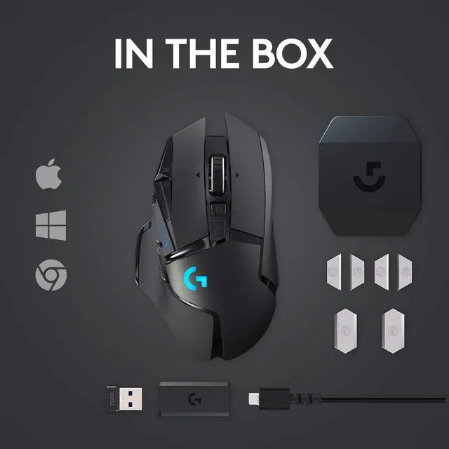 Alt view image 3 of 4 - Logitech G502 Lightspeed wireless gaming mouse with HERO 25K sensor, PowerPlay compatibility, tunable weights, and customizable Lightsync RGB lighting in a sleek black design for precision gaming