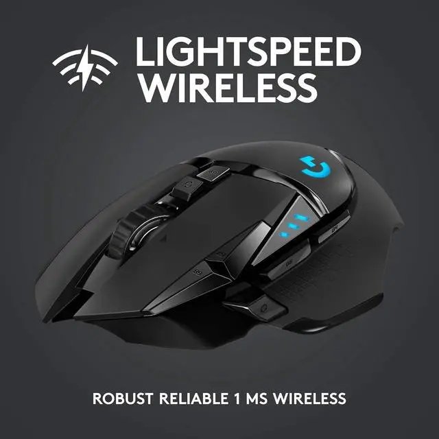 Alt view image 4 of 4 - Logitech G502 Lightspeed wireless gaming mouse with HERO 25K sensor, PowerPlay compatibility, tunable weights, and customizable Lightsync RGB lighting in a sleek black design for precision gaming