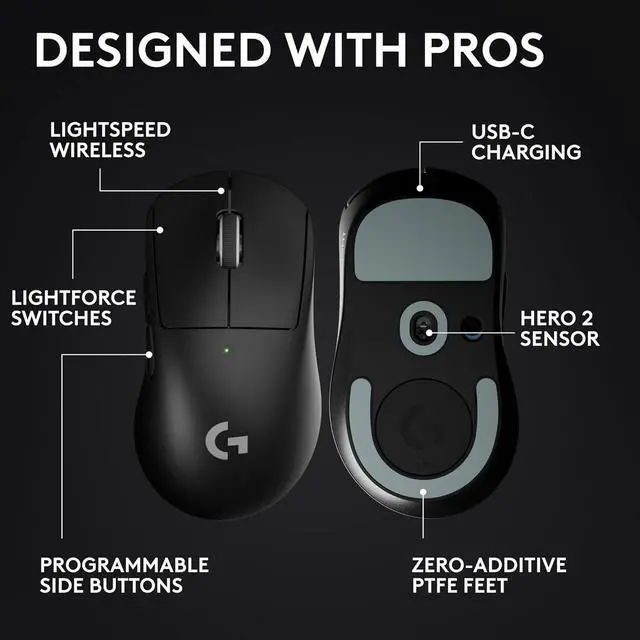Alt view image 3 of 4 - Logitech G PRO X Superlight 2 DEX wireless gaming mouse with 60g pro-grade right-handed design, 5 programmable buttons, USB-C charging, 44K DPI sensor, up to 8kHz polling, sleek black finish