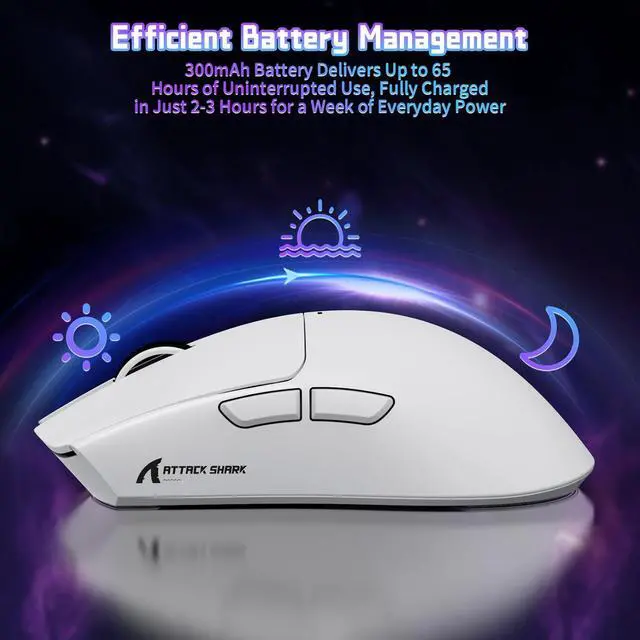 Alt view image 4 of 4 - ATTACK SHARK X11SE 59g lightweight wireless gaming mouse, tri-mode BT/2.4G/wired, PixArt PAW3311 sensor, up to 22000 DPI, fast and precise, ideal for PC/Xbox/Win/Mac, sleek white design