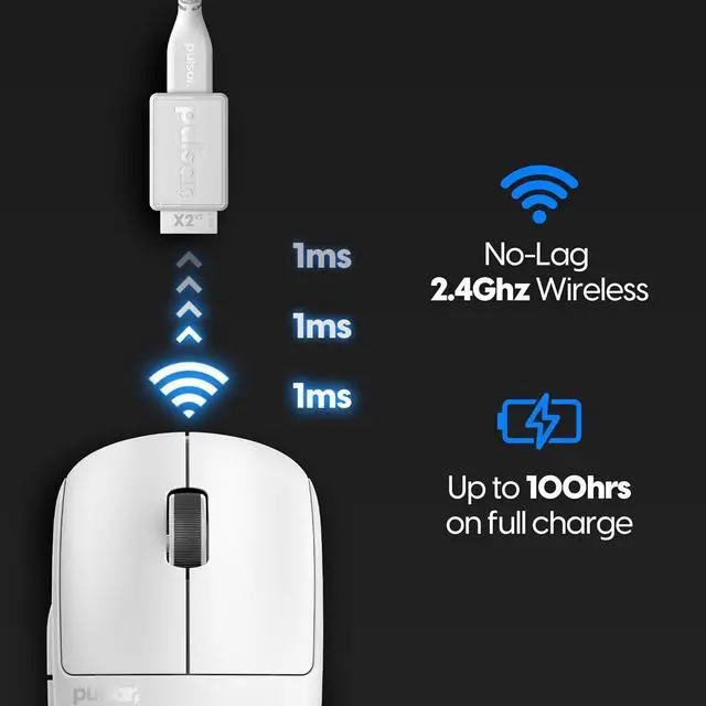 Alt view image 4 of 4 - Pulsar Gears X2V2 Wireless Gaming Mouse  Ultra-Light 53g, Symmetrical Design, Optical Switch, 2.4GHz 1ms, 26,000 DPI, PAW3395 Sensor, Medium Size, White