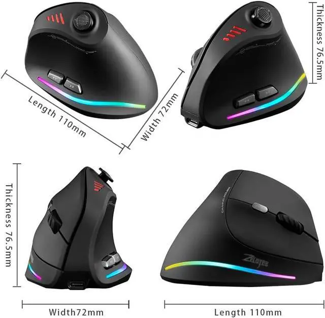 Alt view image 4 of 4 - Zelotes Bluetooth Wireless Mouse with Joystick  Rechargeable, 24,000 DPI, 11 Programmable Buttons, RGB, Dual Mode (BT+2.4G), Optical Vertical Ergonomic Gaming Mouse for Laptop/PC/Tablets