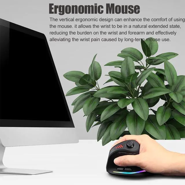 Alt view image 2 of 4 - Zelotes Bluetooth Wireless Mouse with Joystick  Rechargeable, 24,000 DPI, 11 Programmable Buttons, RGB, Dual Mode (BT+2.4G), Optical Vertical Ergonomic Gaming Mouse for Laptop/PC/Tablets