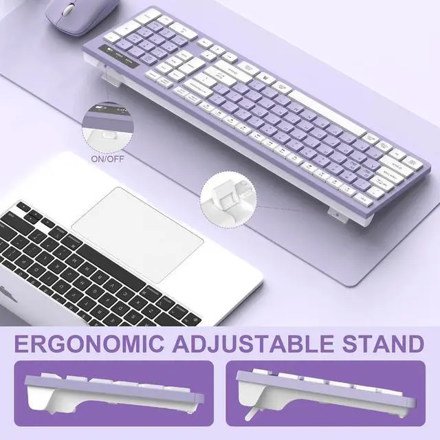 Alt view image 3 of 4 - Wireless Combo (Purple): Full-size 2.4GHz keyboard + adjustable DPI mouse with USB receiver. Silent and stylish, perfect for PC, Windows, Mac, desktop & laptop users for work or home use