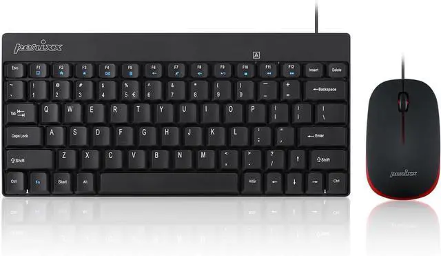 Main image of Perixx PERIDUO-212 Wired Combo: Compact mini keyboard + mouse with USB connection. Black design, US English layout, perfect for space-saving setups on PC, laptop, or desktop use