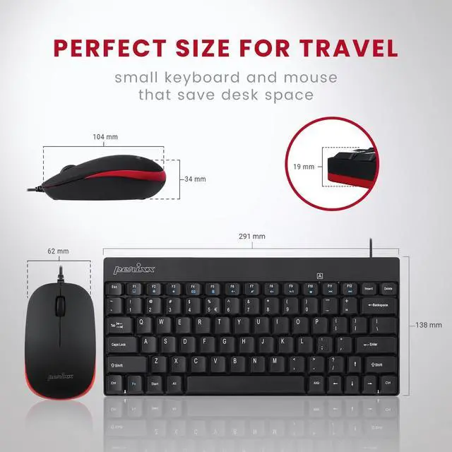 Alt view image 4 of 4 - Perixx PERIDUO-212 Wired Combo: Compact mini keyboard + mouse with USB connection. Black design, US English layout, perfect for space-saving setups on PC, laptop, or desktop use