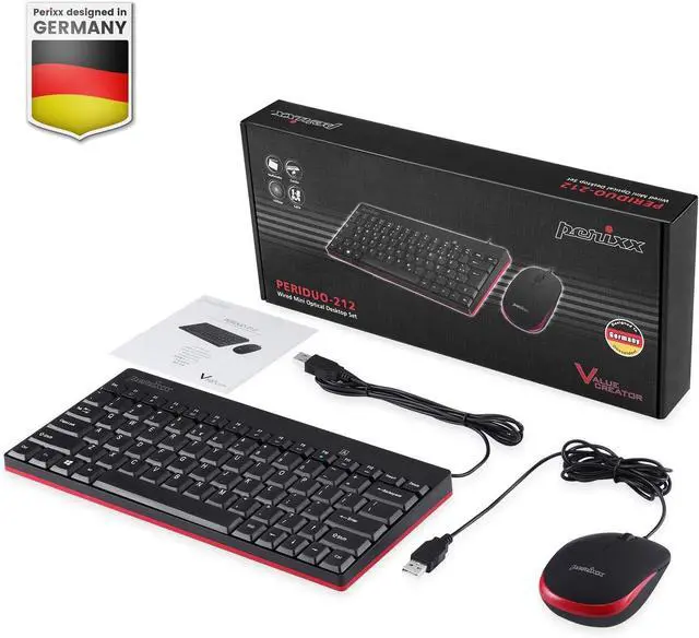 Alt view image 3 of 4 - Perixx PERIDUO-212 Wired Combo: Compact mini keyboard + mouse with USB connection. Black design, US English layout, perfect for space-saving setups on PC, laptop, or desktop use
