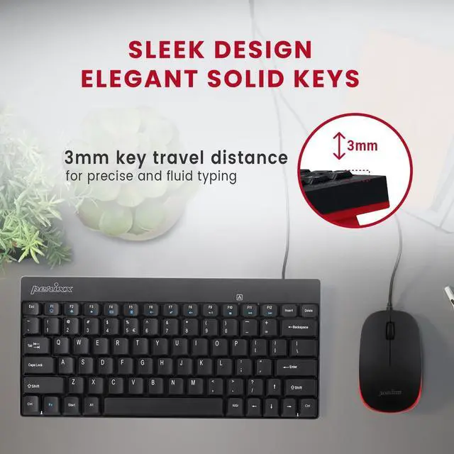 Alt view image 2 of 4 - Perixx PERIDUO-212 Wired Combo: Compact mini keyboard + mouse with USB connection. Black design, US English layout, perfect for space-saving setups on PC, laptop, or desktop use