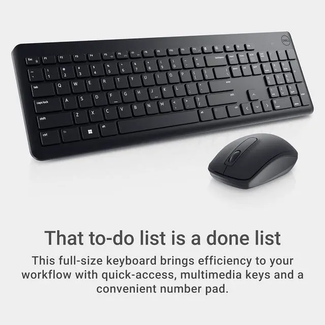 Alt view image 2 of 4 - Dell Wireless Keyboard & Mouse KM3322W  2.4GHz wireless, optical LED sensor, mechanical scroll, anti-fade plunger keys, 6 multimedia keys & tilt legs. Sleek black design for everyday use