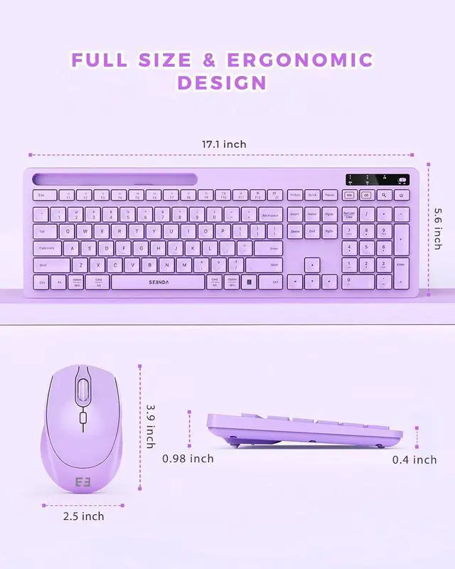 Alt view image 4 of 4 - Seenda Wireless Keyboard & Mouse for MacBook  Full-size purple keyboard with phone holder, 2.4G USB-A & Type-C receiver, compatible with Mac, MacBook/Air/Pro, Windows PC & laptop