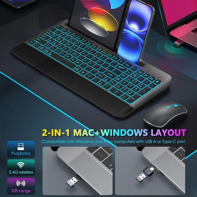 Alt view image 3 of 4 - JOYACCESS Wireless Keyboard & Mouse Combo  Compact, quiet backlit keyboard with RGB mouse, rechargeable, portable, cordless, compatible with Mac, Windows, laptop, space gray design