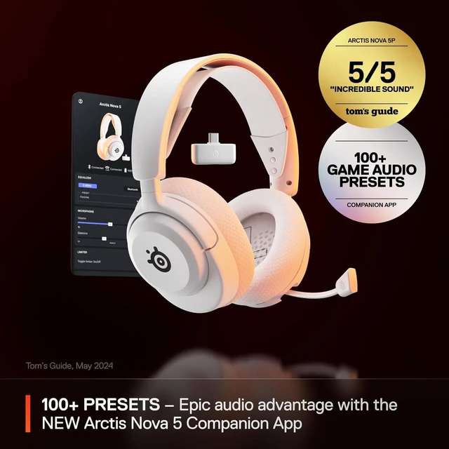 Alt view image 4 of 4 - SteelSeries Arctis Nova 5 Wireless Gaming Headset (White) Multi-system with 2.4GHz & BT, 100+ audio presets, 60hr battery, Gen 2.X mic, neodymium drivers, works with PC, PS5, PS4, Switch & mobile