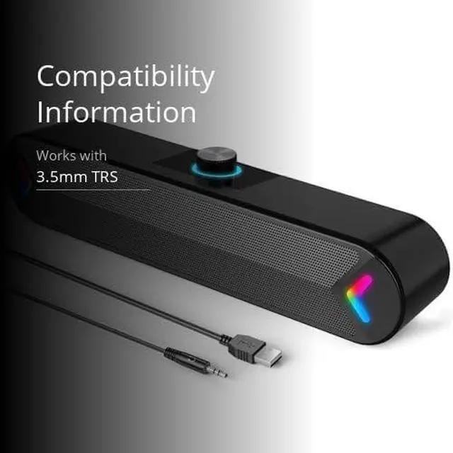 Alt view image 4 of 4 - LENRUE A39PRO Computer Sound Bar  10W stereo speakers, USB-powered, wired plug-n-play design. Compact black soundbar for PC desktop, delivering clear audio for work, study, or entertainment