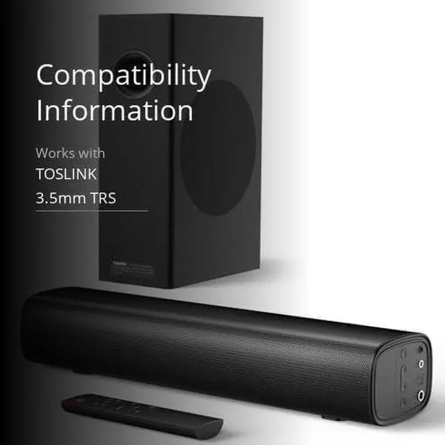 Alt view image 4 of 4 - Saiyin 70W Soundbar with 4" Subwoofer  2.1 channel surround sound for TV/PC. Compact design with rounded-edge subwoofer. Supports Bluetooth, Optical & AUX for rich, enhanced audio.