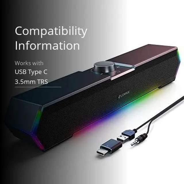 Alt view image 2 of 4 - LENRUE G11 Touch Light Computer Speakers  USB-C/USB powered, clear stereo sound with surge protection. Compact desktop speakers for PC, laptop, or monitor, adding style and quality audio