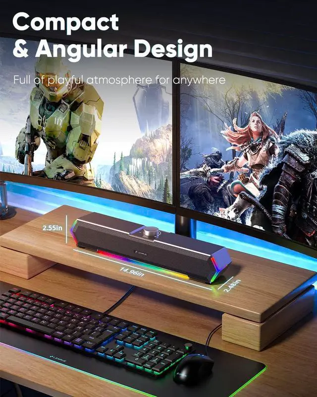 Alt view image 4 of 4 - LENRUE G11 Touch Light Computer Speakers  USB-C/USB powered, clear stereo sound with surge protection. Compact desktop speakers for PC, laptop, or monitor, adding style and quality audio