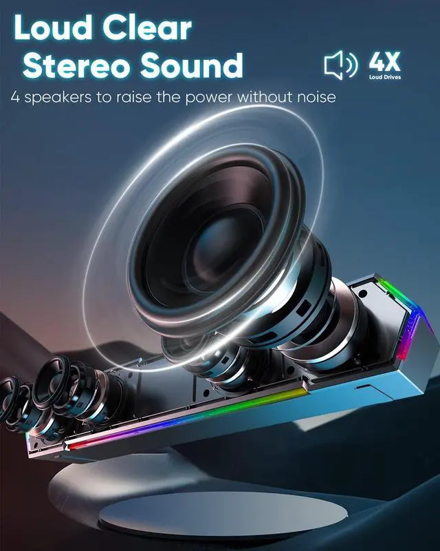 Alt view image 3 of 4 - LENRUE G11 Touch Light Computer Speakers  USB-C/USB powered, clear stereo sound with surge protection. Compact desktop speakers for PC, laptop, or monitor, adding style and quality audio