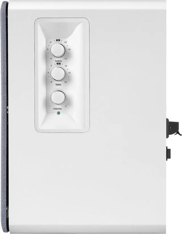 Alt view image 2 of 4 - Edifier R1280T Powered Bookshelf Speakers  42W RMS 2.0 active near-field studio monitors. White enclosure design delivers rich, clear audio for desktops, laptops & home audio setups.