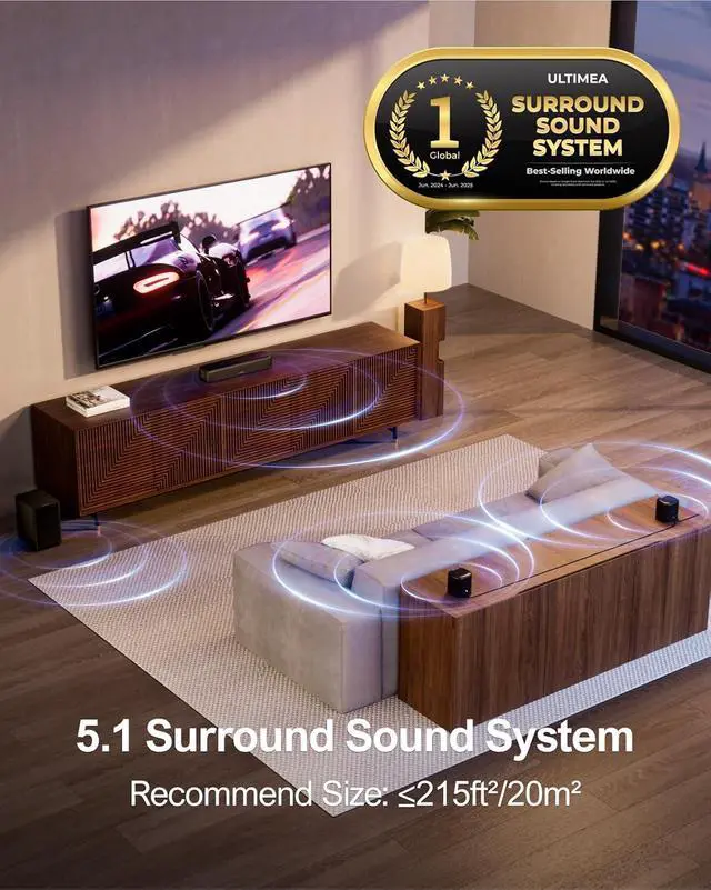 Alt view image 4 of 4 - ULTIMEA Aura A30 5.1ch Sound Bar  250W peak power with subwoofer & 2 surround speakers. Virtual surround system for Smart TVs with app control, Optical & AUX connections for immersive audio