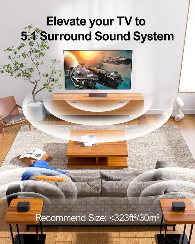 Alt view image 2 of 4 - ULTIMEA Poseidon D50 5.1ch Sound Bar  320W home theater system with subwoofer & adjustable speakers. Virtual surround sound for Smart TVs with Bluetooth 5.3 & easy setup for immersive audio