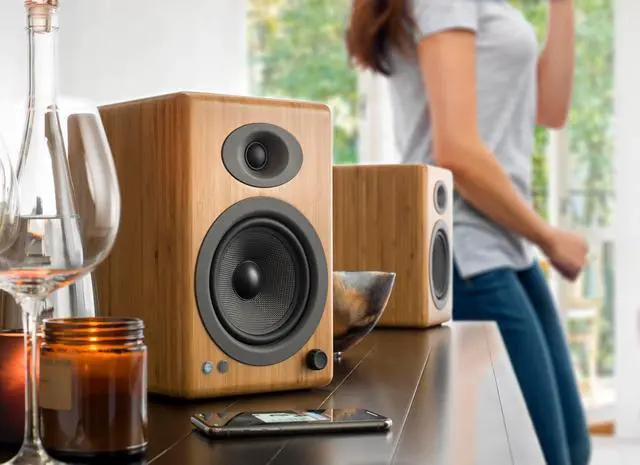 Alt view image 3 of 4 - Audioengine A5 Powered Bookshelf Speakers  150W premium stereo sound. Ideal for music, gaming, turntables & home theater. High-performance studio monitor design delivers powerful, clear audio