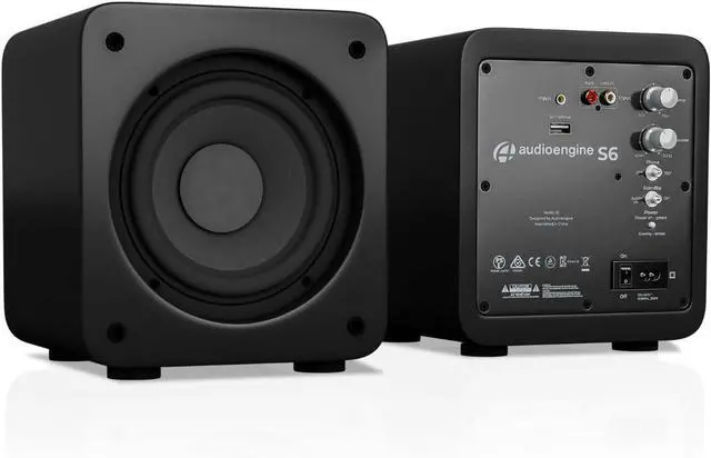 Alt view image 4 of 4 - Audioengine S6 Mini Subwoofer  210W compact powered design delivers deep, powerful bass. Perfect for desktops, offices, apartments & gaming setups. Small size, big performance for rich audio