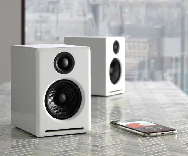 Alt view image 3 of 4 - Audioengine A2+ Bluetooth Speakers  60W 24-bit desktop audio for music & gaming. Compact design works with PC, Mac, laptop & tablet. Powerful, clear sound in a small footprint