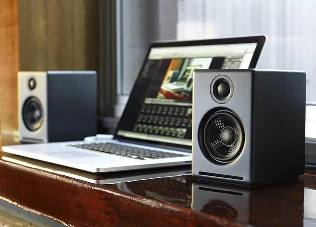 Alt view image 4 of 4 - Audio engine A2+ Wireless Desktop Speakers  60W 24-bit Bluetooth audio for music & gaming. Compact computer speakers for PC, Mac, laptop & tablet with powerful, clear sound in a small design