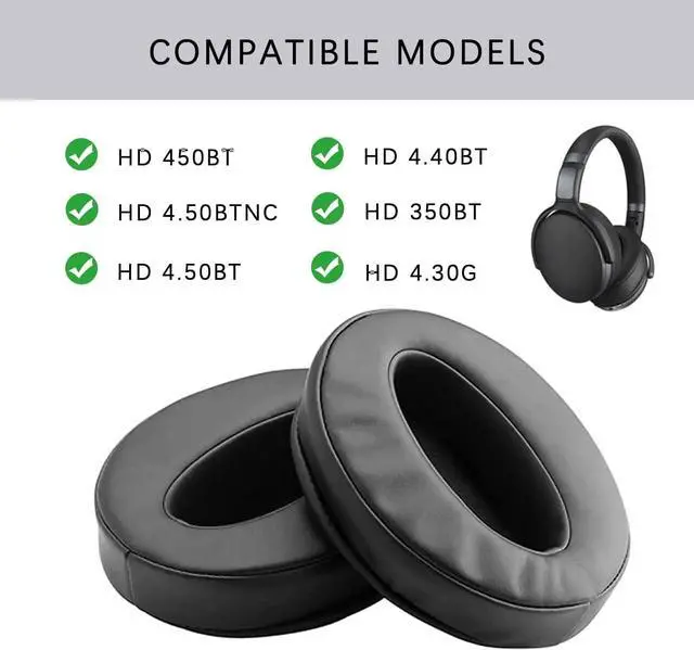 Alt view image 2 of 4 - 2X Earpads cushion for Sennheiser HD 4.50BT, HD 4.50SE, HD 4.40BT, HD 4.30G, HD 4.20S, HD 458BT, HD 450, HD 400S, HD 350BT, HD300 Headphone ear pads premium protein leather earmuffs