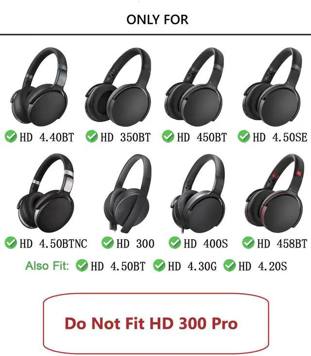 Alt view image 3 of 4 - 2X Earpads cushion for Sennheiser HD 4.50BT, HD 4.50SE, HD 4.40BT, HD 4.30G, HD 4.20S, HD 458BT, HD 450, HD 400S, HD 350BT, HD300 Headphone ear pads premium protein leather earmuffs