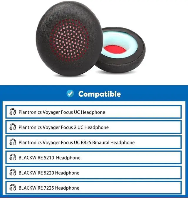 Alt view image 5 of 5 - 2X Earpads cushion for Plantronics Voyager Focus B825/1&2 UC, Voyager 4210/4220, Poly BlackWire 5200/C5200/5210/C5210/C5220/7225, Backbeat Sense  Headset leather ear pads earmuffs